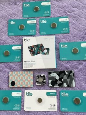 Tile Mate(x2) + Slim Tracker(x3) Lot plus (8ct.) add’l Batteries